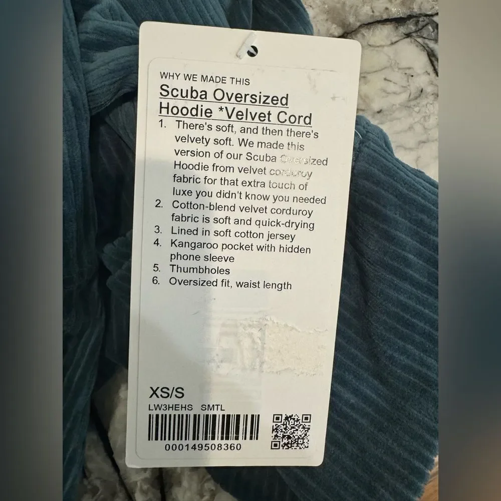 NWT New LULULEMON Scuba Oversized Hoodie Velvet Cord Sweatshirt Storm Teal XS S